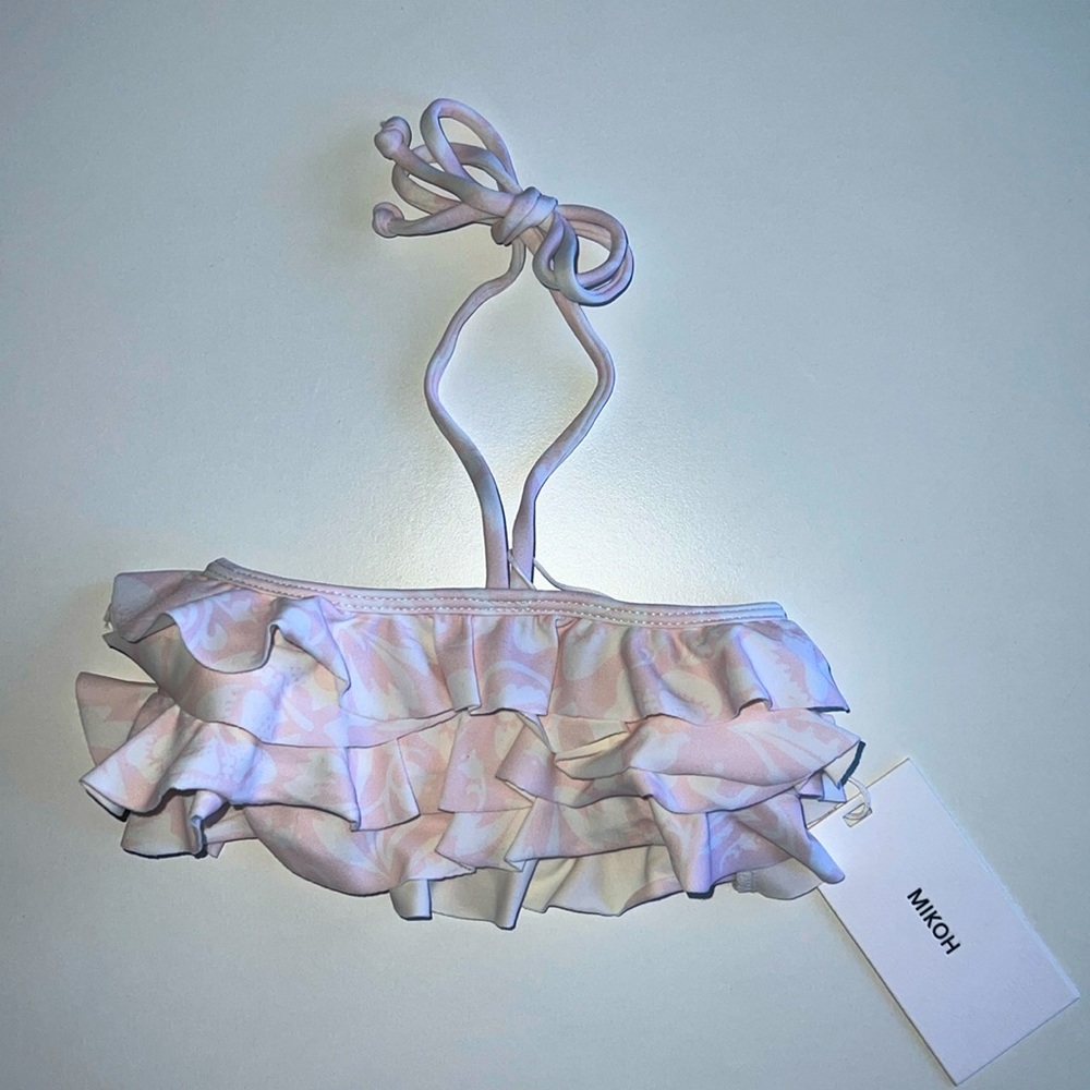 MIKOH MINI Pearl Ruffle Bandeau Top w halter tie in Luau Cloud Pink NWT